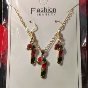 🍭Christmas Necklace & Dangle Earring Set Candy Cane